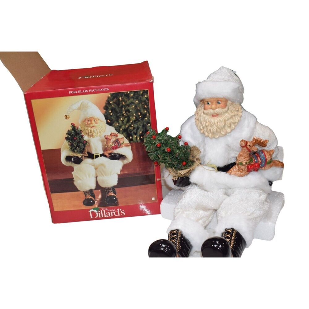 Christmas Santa Porcelain Face, Boots‎ and Reindeer (Shelf Sitter) 26 " Open Box